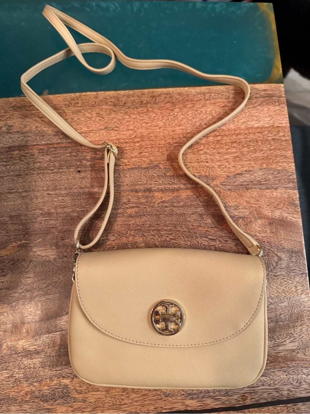 Tory Burch Cream Leather Crossbody with Gold Logo
